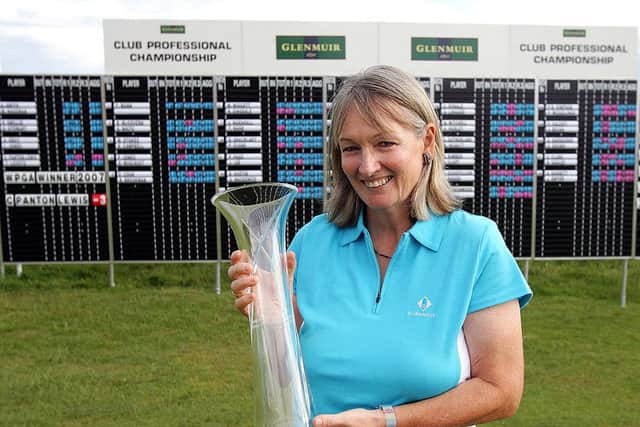 Cathy Panton-Lewis poses with the trophy after winning the 2007 Glenmuir Women's Club Professional Championship at Royal Porthcawl. PIcture: Andrew Redington/Getty Images.