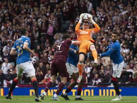 Rangers goalkeeper Jon McLaughlin clutches a cross against Hearts in last year's Scottish Cup final, which kicked off at the traditional time of 3pm (Photo by Craig Foy / SNS Group)