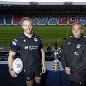 Glasgow Warriors captain Kyle Steyn, head coach Franco Smith and managing director Al Kellock at Hampden Park where the first leg of the 1872 Cup match against Edinburgh will be played on December 22. (Photo by Ross MacDonald / SNS Group)