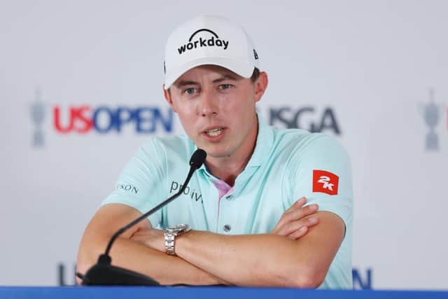 Defending champion Matthew Fitzpatrick speaks at a press conference prior to the 123rd US Open at The Los Angeles Country Club. Picture: Andrew Redington/Getty Images.