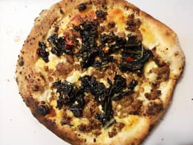 Pizza from Wood Oven wonders winter special of bianca pork and fennel sausage