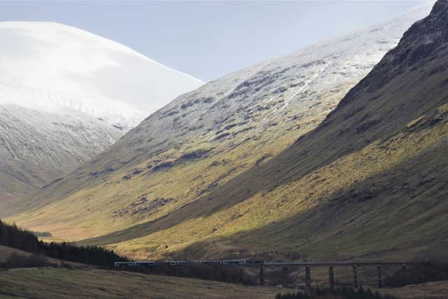 A Caledonian Sleeper train near Bridge of Orchy. (Photo by Derek Thompson)