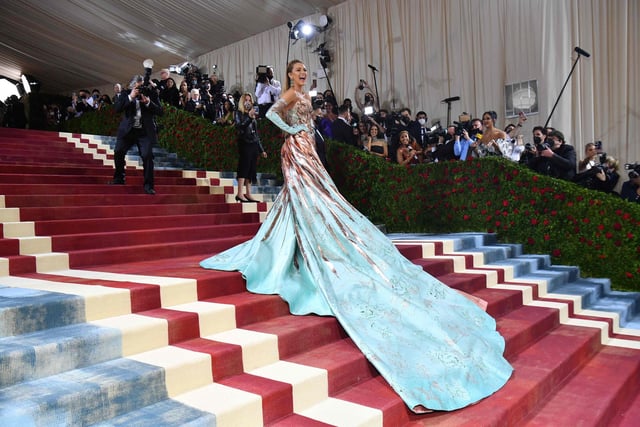US actress Blake Lively arrives for the 2022 Met Gala at the Metropolitan Museum of Art on May 2, 2022, in New York. Photo by ANGELA  WEISS/AFP via Getty Images