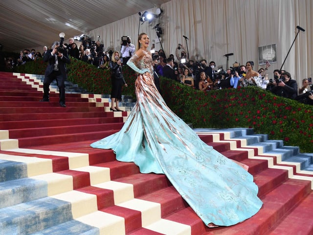 US actress Blake Lively arrives for the 2022 Met Gala at the Metropolitan Museum of Art on May 2, 2022, in New York. Photo by ANGELA WEISS/AFP via Getty Images