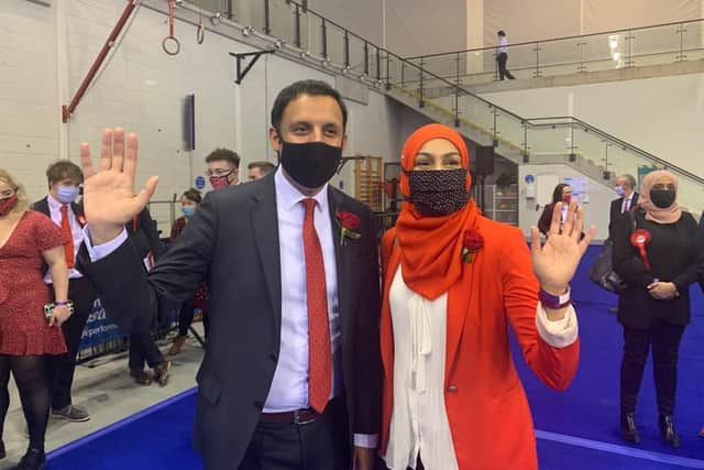 Anas Sarwar and his wife Furheen at the Glasgow count.