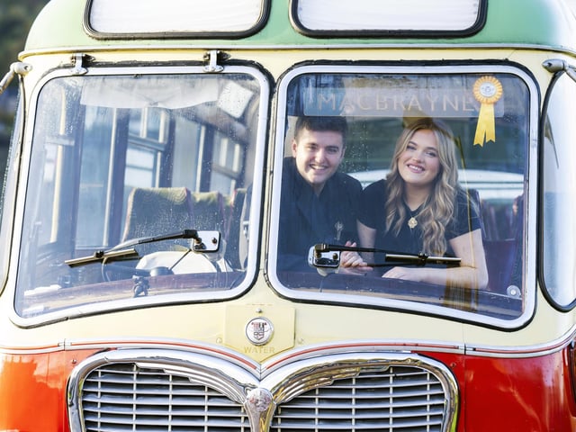 The coveted Gold Medal women’s prize was won by Alice MacMillan of Lewis and the sought-after men’s prize was taken by Ryan Johnston from Islay, pictured on the Mòd Bus in the heart of the seaside town.