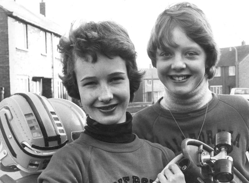 Lindsey Gray (left) and Michelle Smedley, both 14, who wanted a skateboard park in South Shields in 1978.