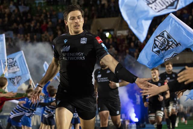 Sebastian Cancelliere runs out for the match against Cardiff which Glasgow Warriors won 52-24. (Photo by Ross MacDonald / SNS Group)