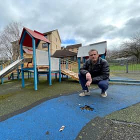 Cllr Christopher Cowdy at the Moat Drive playpark in Slateford.