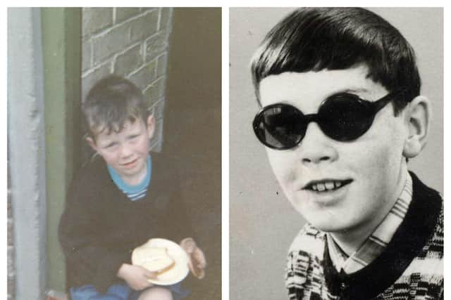 Richard Moore as a boy in Derry before and after the 1972 shooting that cost him his eyesight. PICS: Contributed.