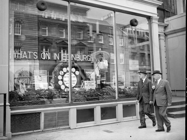 In the 1960s the window of the telephone exchange on George Street hosed the 'Teletourist Information Service, display, providing visitors with a daily programme of events in and around the Capital.
