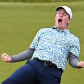 Bob MacIntyre celebrates holing a birdie putt on the 18th green to win the Genesis Scottish Open at The Renaissance Club in July. Picture: Octavio Passos/Getty Images.