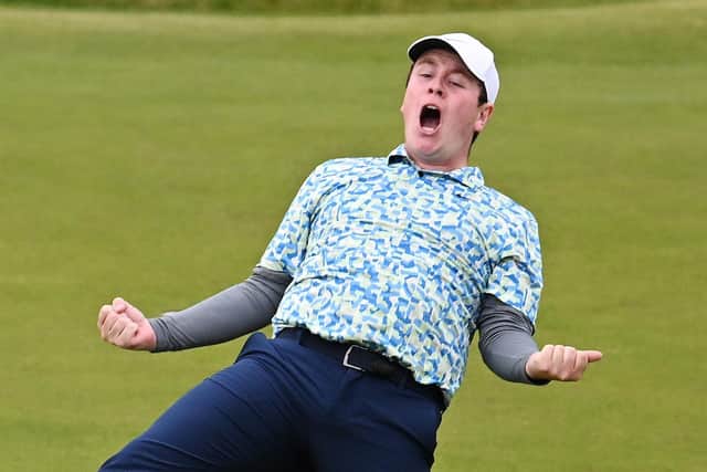 Bob MacIntyre celebrates holing a birdie putt on the 18th green to win the Genesis Scottish Open at The Renaissance Club in July. Picture: Octavio Passos/Getty Images.
