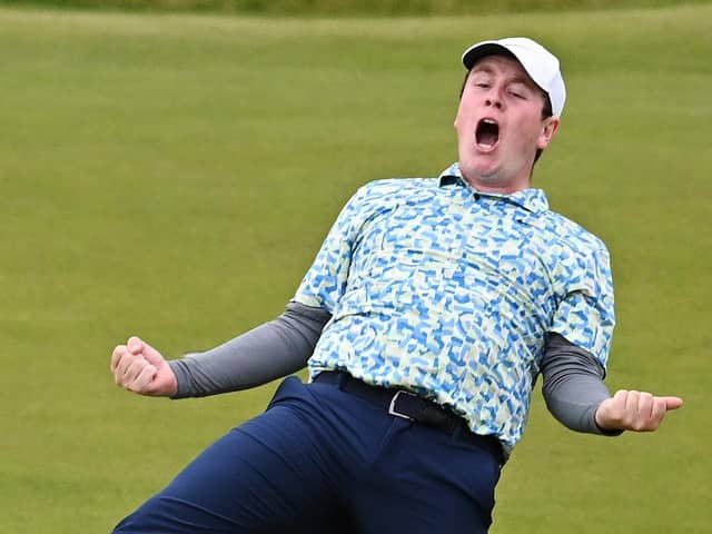 Bob MacIntyre celebrates holing a birdie putt on the 18th green to win the Genesis Scottish Open at The Renaissance Club in July. Picture: Octavio Passos/Getty Images.