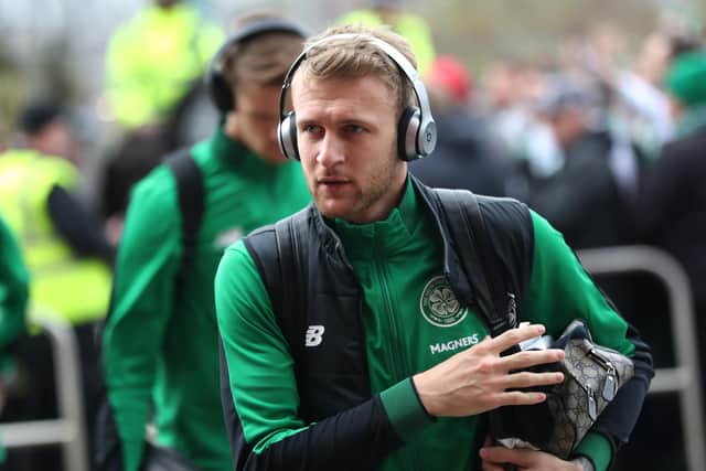 Celtic keeper Scott Bain...in invidous position (Photo by Ian MacNicol/Getty Images)