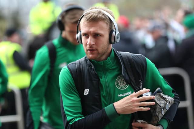 Celtic keeper Scott Bain...in invidous position  (Photo by Ian MacNicol/Getty Images)