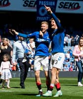 Rangers’ Ross McCrorie (left) and Joe Worrall celebrate a 1-0 victory over Celtic at Ibrox. SNS Group Alan Harvey.