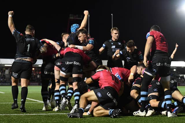 Glasgow Warriors celebrate a Fraser Brown try from last week.