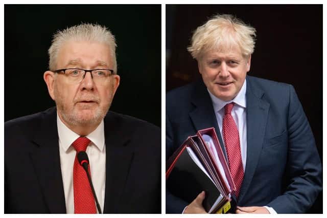 Michael Russell and Boris Johnson, who are at opposite sides of the debate on the Internal Market Bill