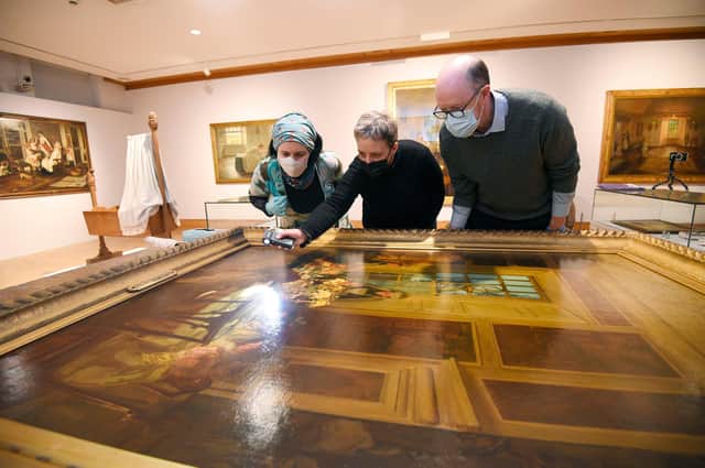 Gwen Thomas (Collections Care Officer, City Art Centre), Candice Brunerie (Registrar, Musee d’Orsay) and David Patterson (Curation and Conservation Manager, City Art Centre) Picture: Greg Macvean