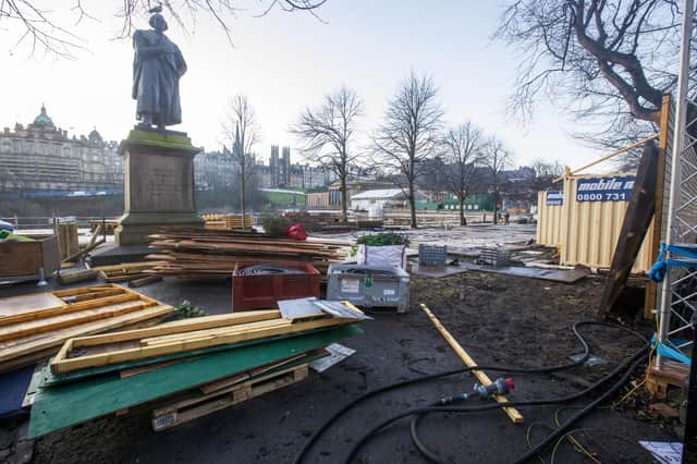 Damage to the grass in Princes Street Gardens seen in January after the Christmas markets (Picture: SWNS)