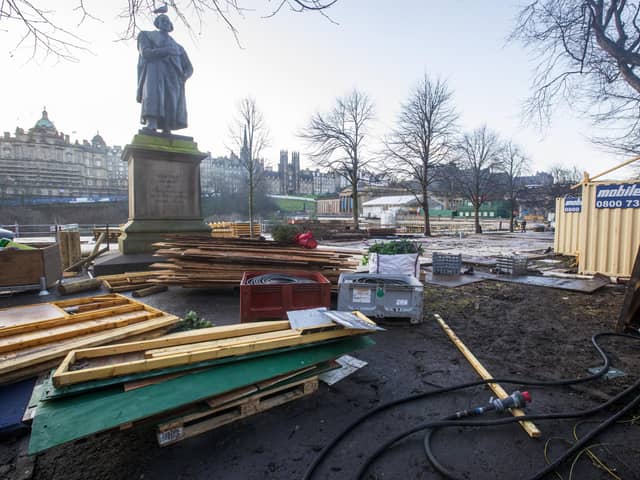 Damage to the grass in Princes Street Gardens seen in January after the Christmas markets (Picture: SWNS)