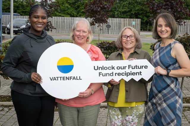 Dr Susan Osbeck, Vattenfall Unlock our Future Chair, Mimi Mwasame, Stakeholder and Community Engagement Manager, Offshore Wind, Vattenfall with with Yvonne Buckingham and Carol Sinclair, Alford Valley Community Railway (Picture by Michal Wachucik/Abermedia)