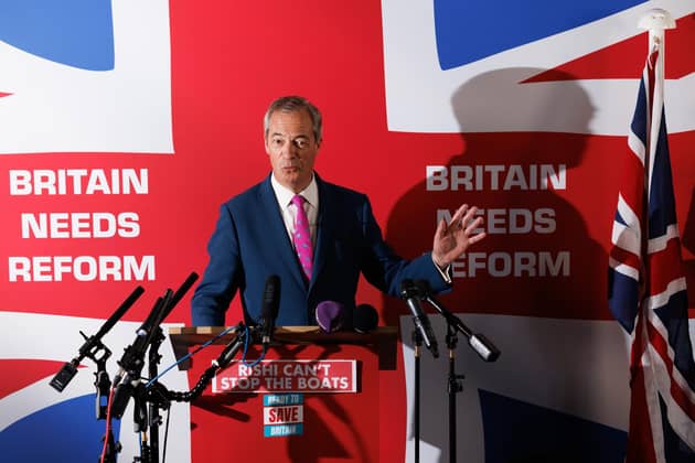 Nigel Farage speaks during a Reform UK event in Dover yesterday (Picture: Dan Kitwood/Getty Images)