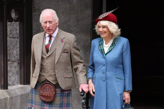 King Charles III and Queen Camilla after attending a service at Crathie Kirk, near Balmoral, in which a new piece of music by Paul Mealor was performed to mark the royal couple's 20th wedding anniversary. Picture: Paul Campbell/PA Wire