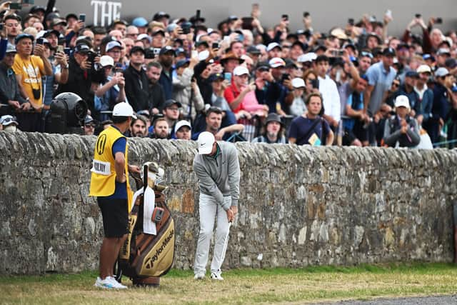 Rory McIlroy plays a chip shot to the 17th green during the third round. Picture: Tom Russo