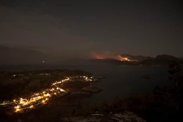 The wildfire at Kishorn could be seen from the village of Plockton, across the water