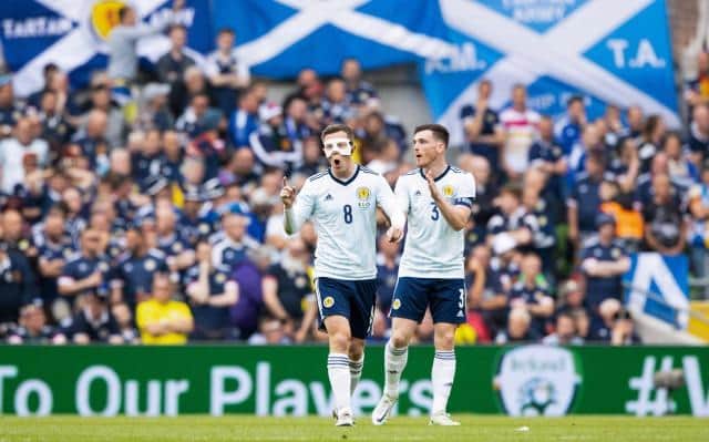 Callum McGregor and Scotland captain Andy Robertson during Saturday's 3-0 defeat against Republic of Ireland in Dublin. (Photo by Craig Williamson / SNS Group)