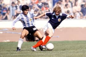 Diego Maradona scored his first goal for Argentina against Scotland. Picture: SNS