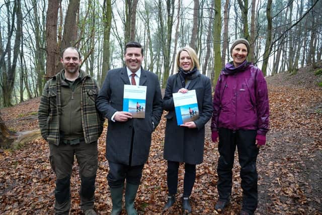 Independence Minister Jamie Hepburn and Education Secretary Jenny Gilruth with some staff from the Secret Garden outdoor nursery. Image: Scottish Government.