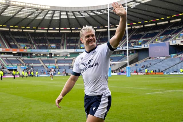 Scotland's Darcy Graham at full time after the 25-13 win over Italy at Scottish Gas Murrayfield. The winger scored two tries. (Photo by Craig Williamson / SNS Group)