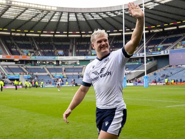 Scotland's Darcy Graham at full time after the 25-13 win over Italy at Scottish Gas Murrayfield. The winger scored two tries. (Photo by Craig Williamson / SNS Group)