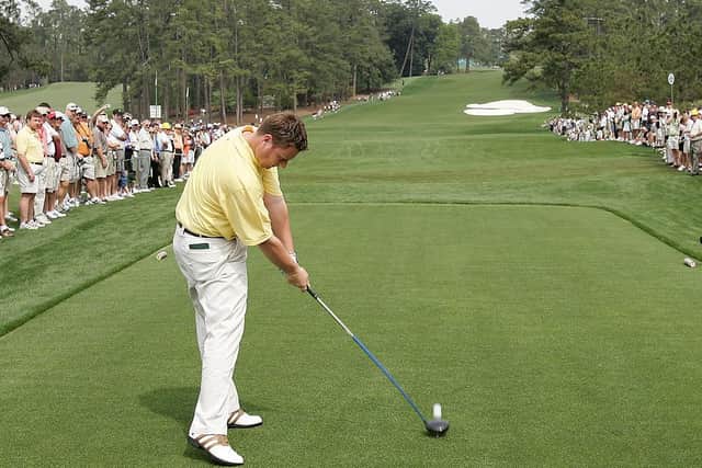Stuart Wilson its his tee shot on the eighth hole during practice for The Masters in 2005. Picture: Andrew Redington/Getty Images.