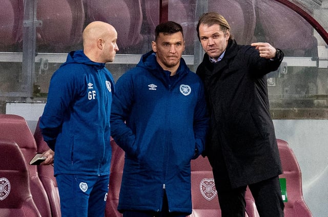 Hearts manager Robbie Neilson with assistants Gordon Forrest and Lee McCulloch.