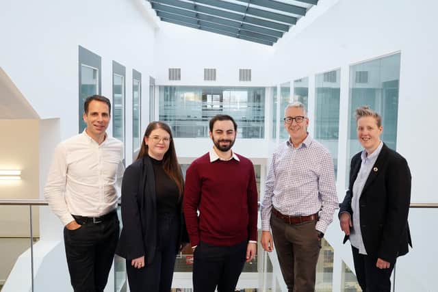 Mark Beaumont, partner at Eos; Jessica Birt, CEO and co-founder; Dr Matthew Dale, CSO and co-founder, Professor David Venables, chair of board; Professor Susan Rosser, chair of scientific advisory board. Picture by Stewart Attwood