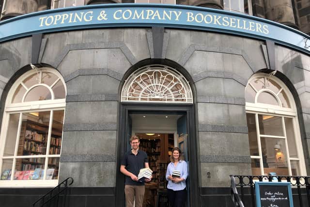 Hugh and Cornelia Topping outside the firm’s Edinburgh bookstore as it prepares to reopen. Picture: contributed.