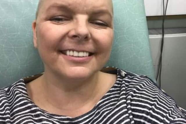 Jen Hardy undergoing treatment for secondary breast cancer.