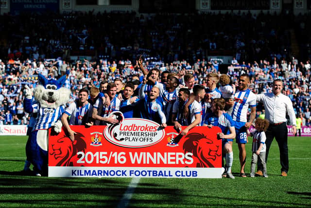 Kilmarnock win the 2016 play-off and stay in the Premiership. Pic: Michael Gillen