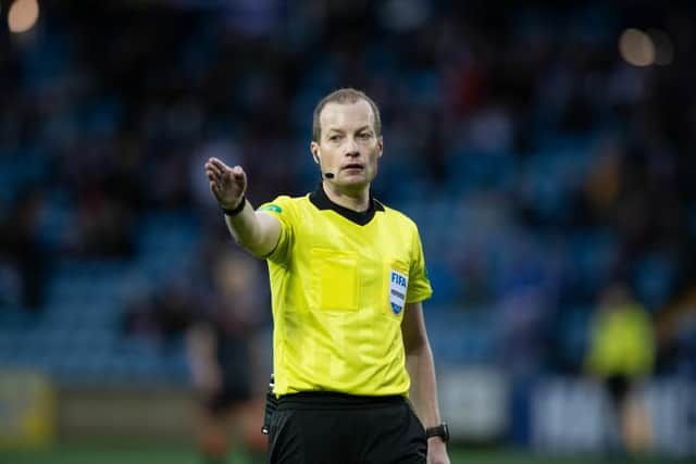 Referee Willie Collum did not penalise the challenge by Hearts midfielder Beni Baningime on Ryan Jack which saw the Rangers player sustain an ankle injury at Ibrox on Sunday. (Photo by Sammy Turner / SNS Group)