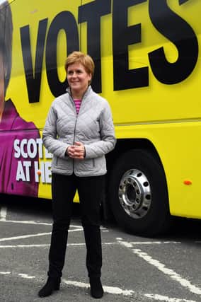 First Minister and leader of the Scottish National Party Nicola Sturgeon campaigns in Glasgow yesterday
