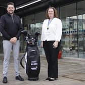Edinburgh-based professional golfer Stuart McLaren is pictured with Jackie Stone, the St Columba's Hospice CEO, to mark the new partnership.