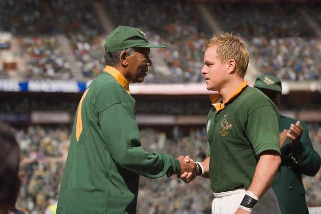 Morgan Freeman and Matt Damon star in Invictus.