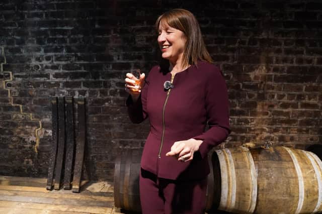 Chancellor Rachel Reeves trying whisky during a visit to the Glenkinchie Whisky Distillery in Tranent