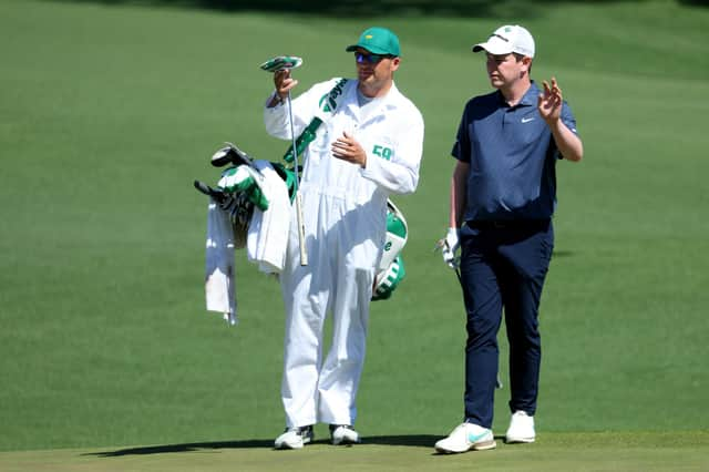 Robert MacIntyre and his caddy Mikey Thomson during the final day of The Masters.