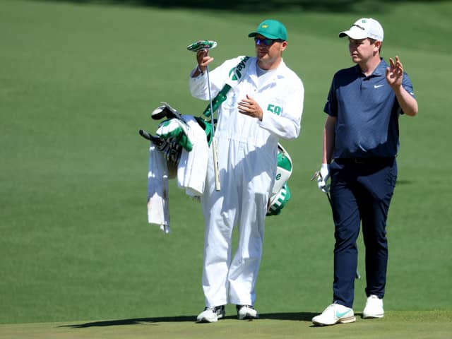 Robert MacIntyre and his caddy Mikey Thomson during the final day of The Masters.