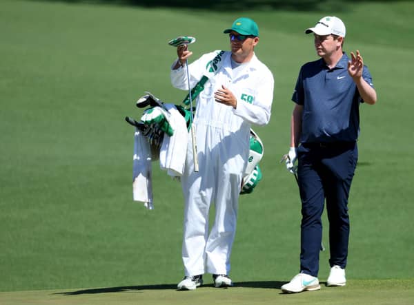 Robert MacIntyre and his caddy Mikey Thomson during the final day of The Masters.